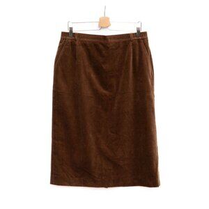 Vintage Long Corduroy Pencil Skirt 14 Chocolate Brown Fully Lined Pockets Slit